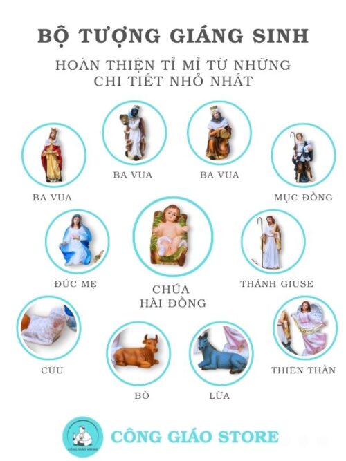 Bộ tượng Giáng Sinh 11 tượng 17cm, nhựa composite – TCGS05 mô hình giáng sinh tcgs05 gồm 11 tượng