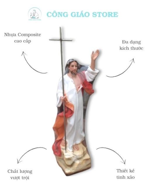 tượng chúa Phục Sinh cao 120cm màu đỏ cao cấp