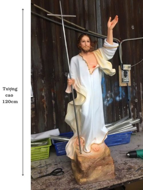 tượng chúa Phục Sinh composite 120cm màu trắng