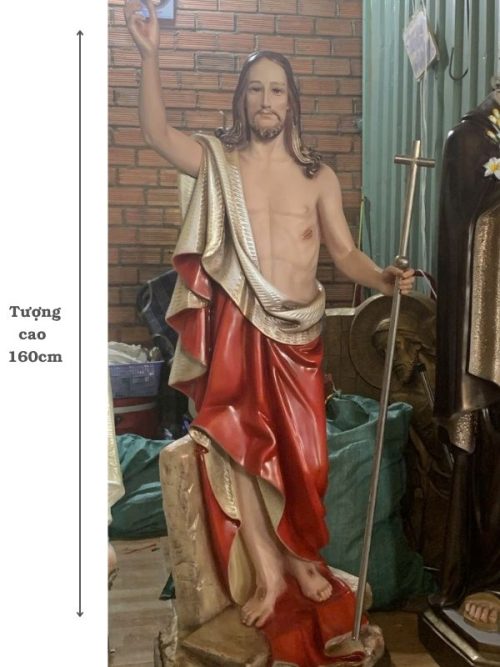 tượng chúa Phục Sinh composite 160cm màu đỏ