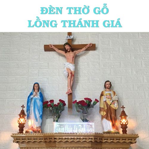 đèn thờ gỗ thánh giá trang trí bàn thờ Chúa