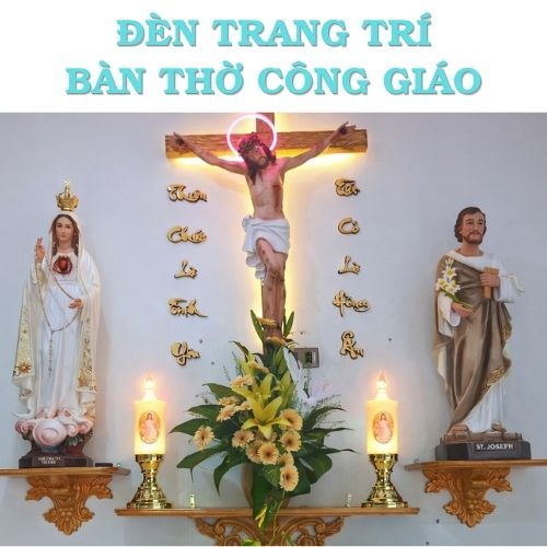 đèn cầy công giáo trang trí bàn thờ chúa